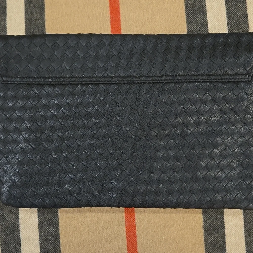 Forever 21 Large Black Woven Clutch 14X9 NWT